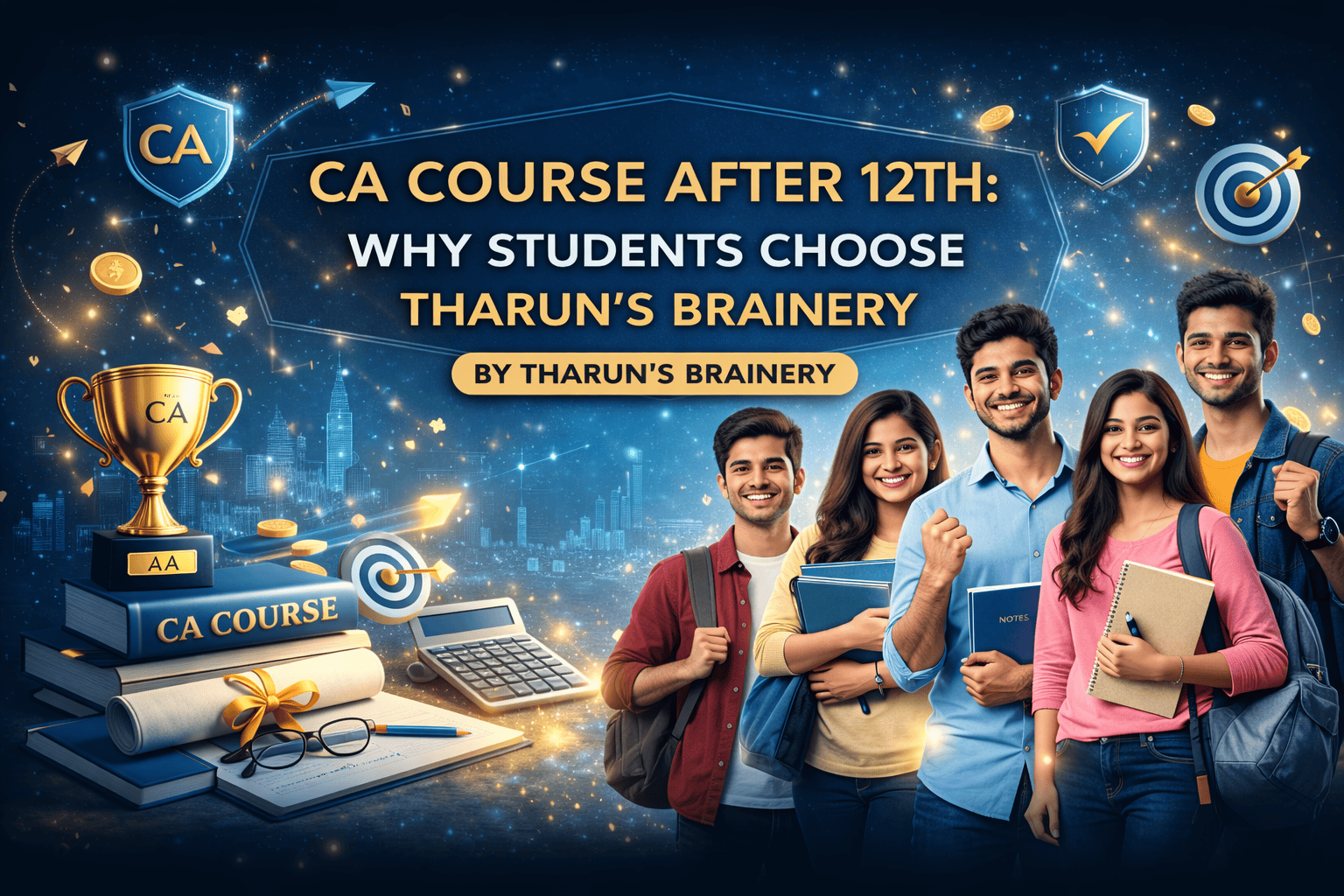 an image of group of boys and girls  with ca commerce background  choosing course ca after 12th 